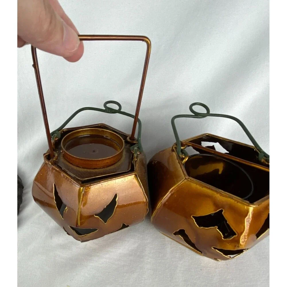Metal Two Tier Jack-o-Lantern Pumpkin Candle Votive Tea Light Holder 22